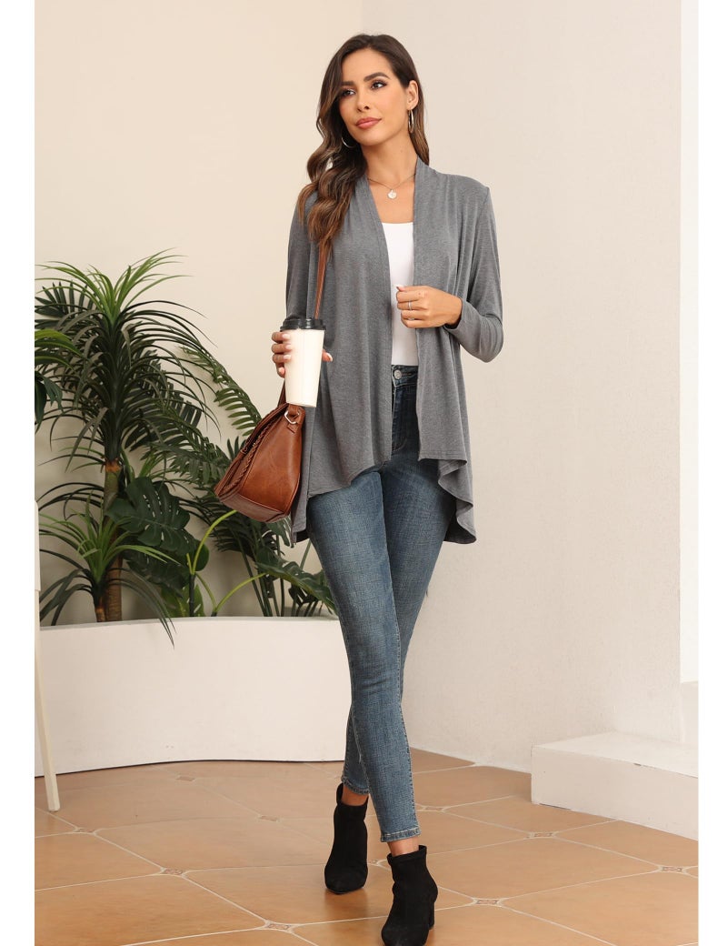 POGTMM Women's Casual Loose Long Sleeve Dusters Open Front Sweater Cardigans with Pockets (Charcoal Grey, US XXL(20-22)) - Image 3